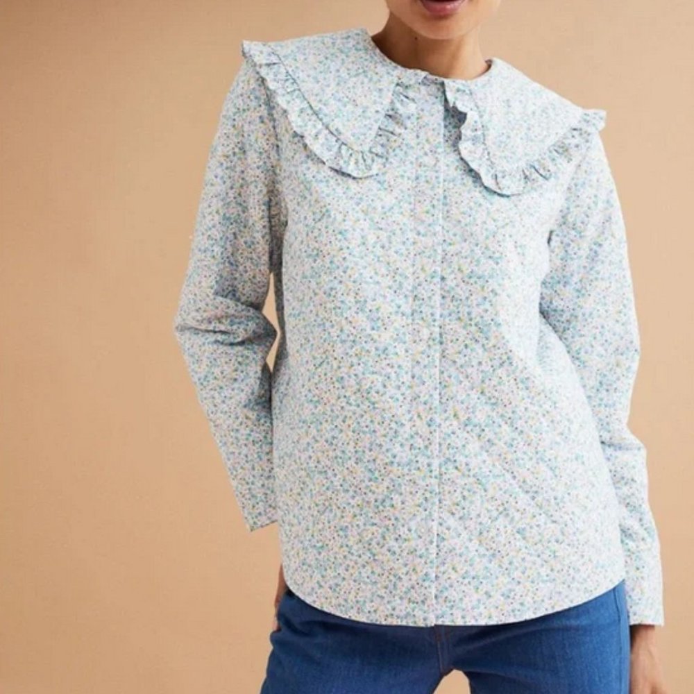 Flower Print Ruffle-Collar Shirt Jacket